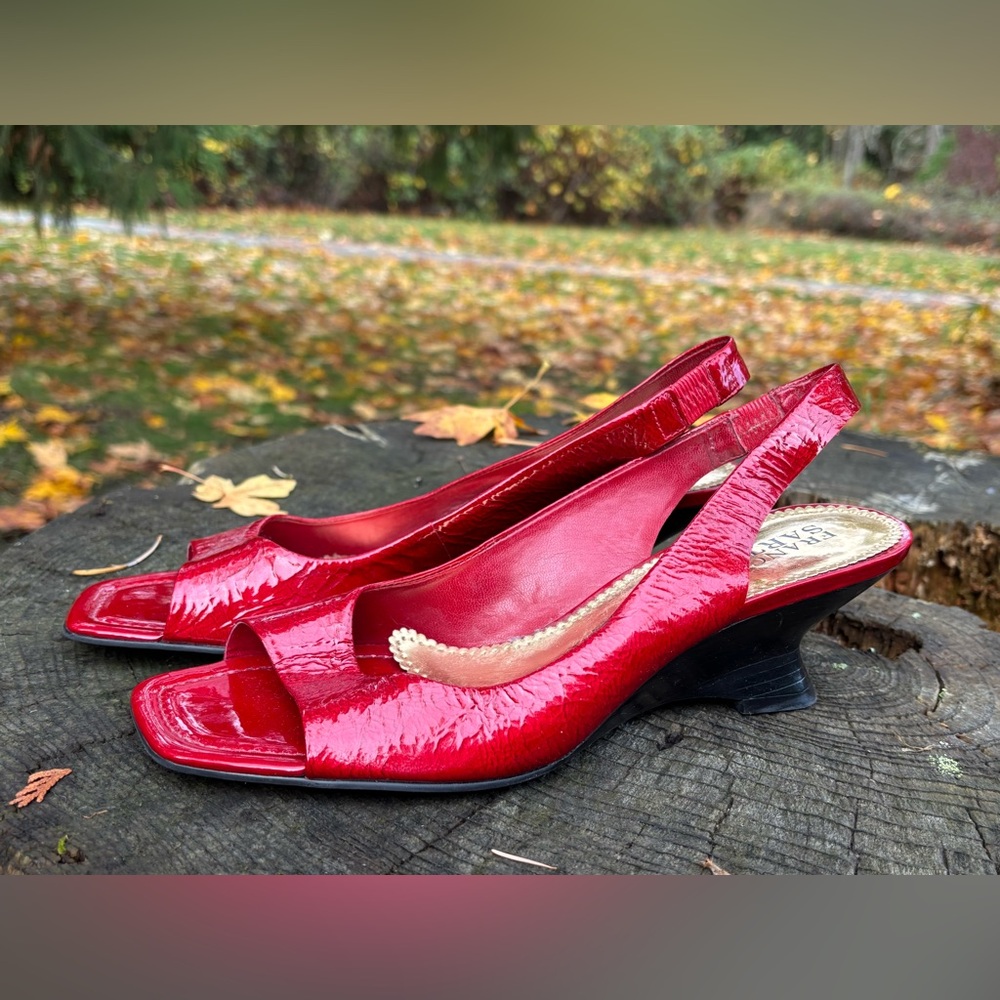 VINTAGE Franco Sarto Elegant Red Stretch Slingback Peep-toe Heels Women Size 9.5